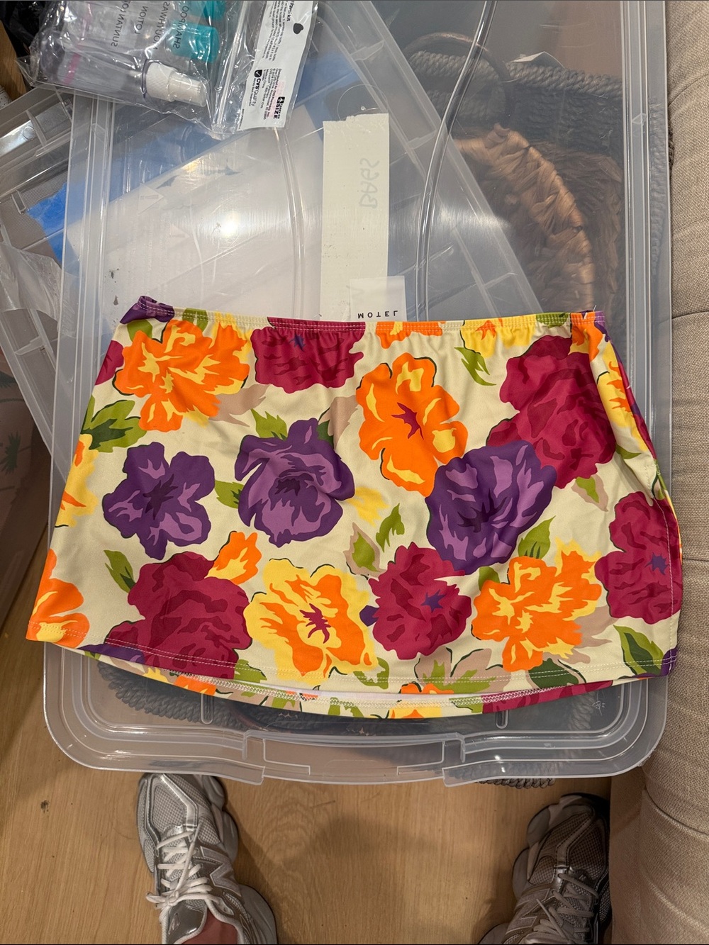 Motel Rocks Cream Mini Skirt with Purple & Orange Floral Pattern